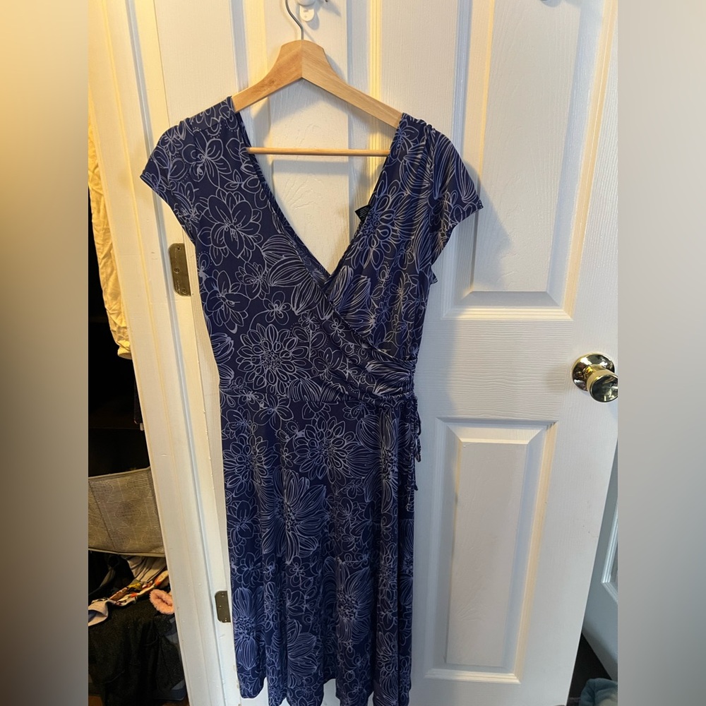 New York & Company Navy Floral Wrap Midi Dress